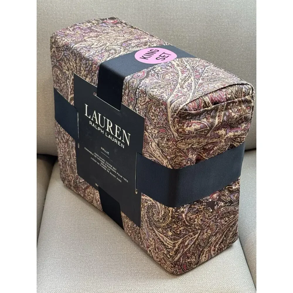 Ralph Lauren HALLIE 3PC Duvet Cover Set Shams KING 100% Cotton Paisley